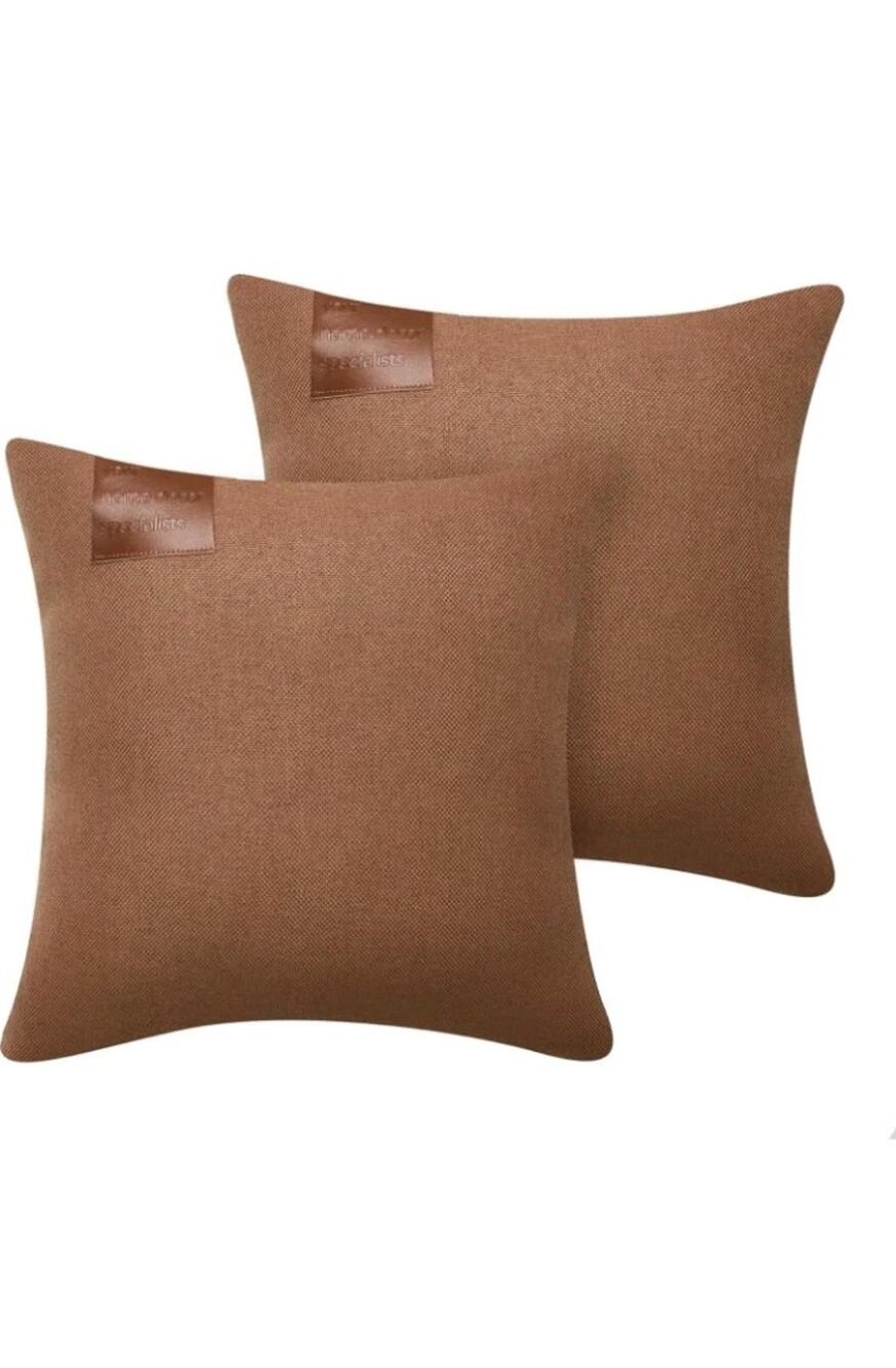 Deconovo Linen Pillow Covers 20x20 Throw Pillow Cover with Leather Label, 2 Pack